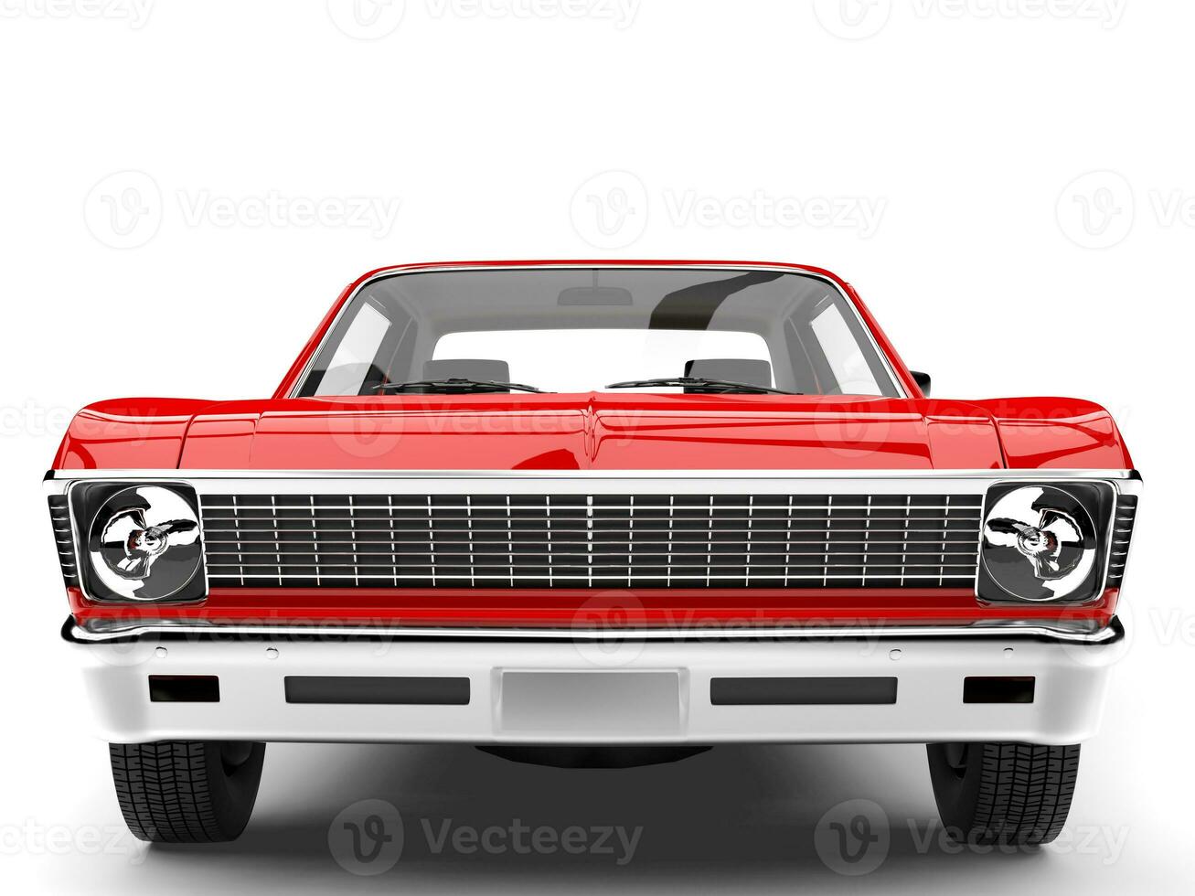 Beautiful classic bright red retro vintage car - front closeup shot photo