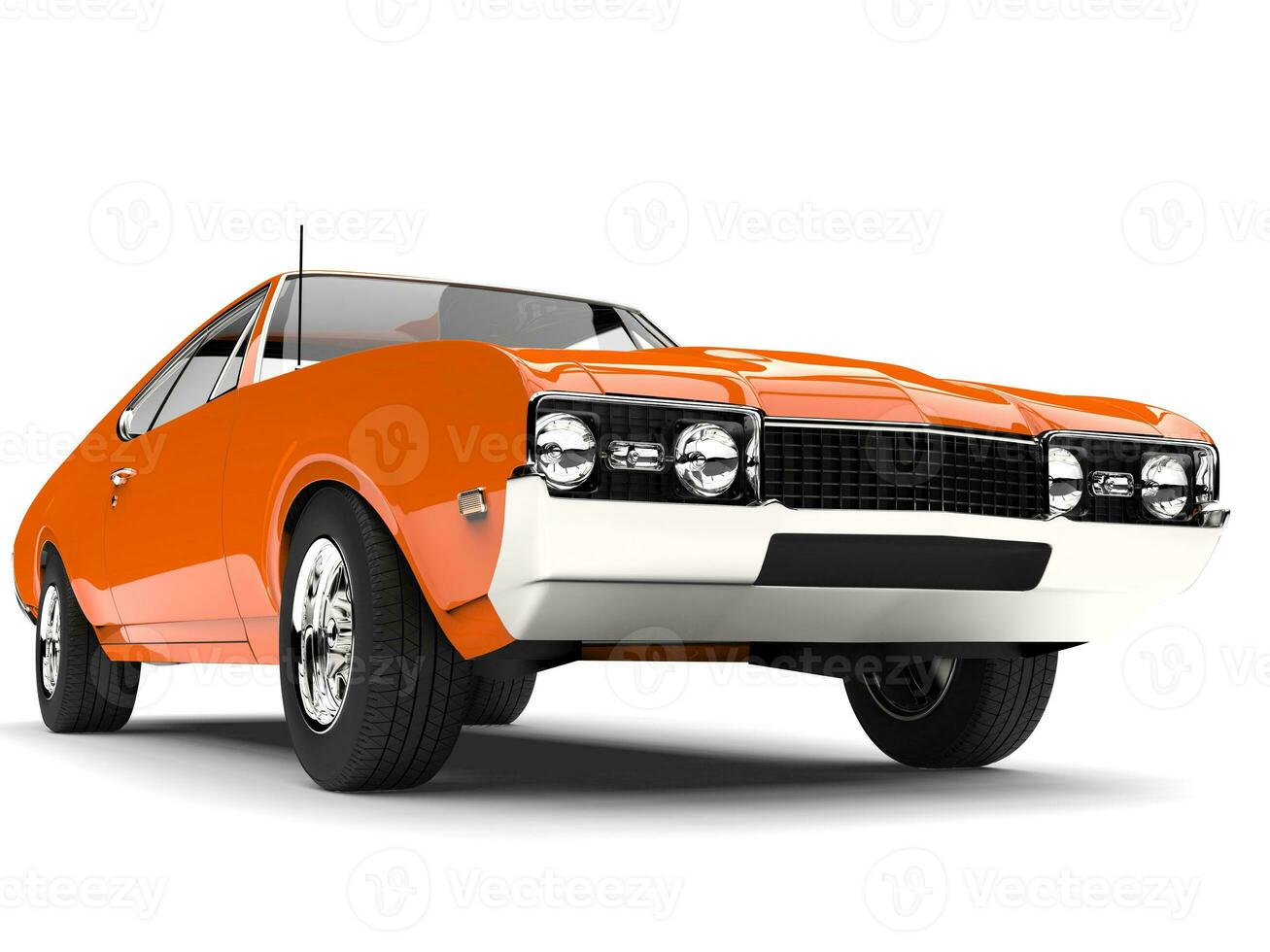 Bright tangerine orange old school muscle car - front view closeup shot photo