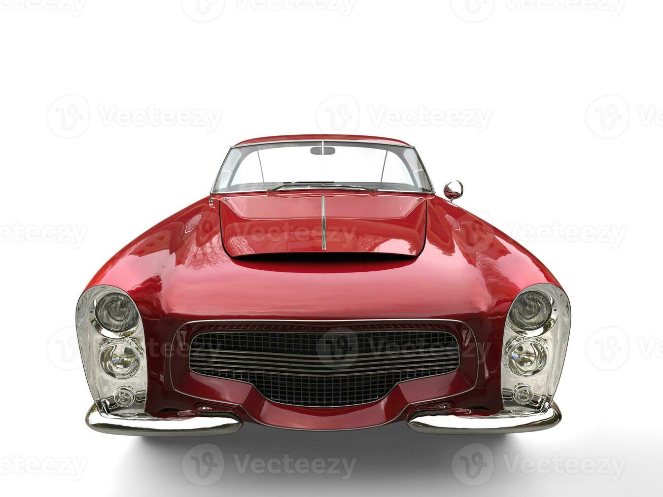 Metallic crimson red old school muscle car - front view closeup shot photo