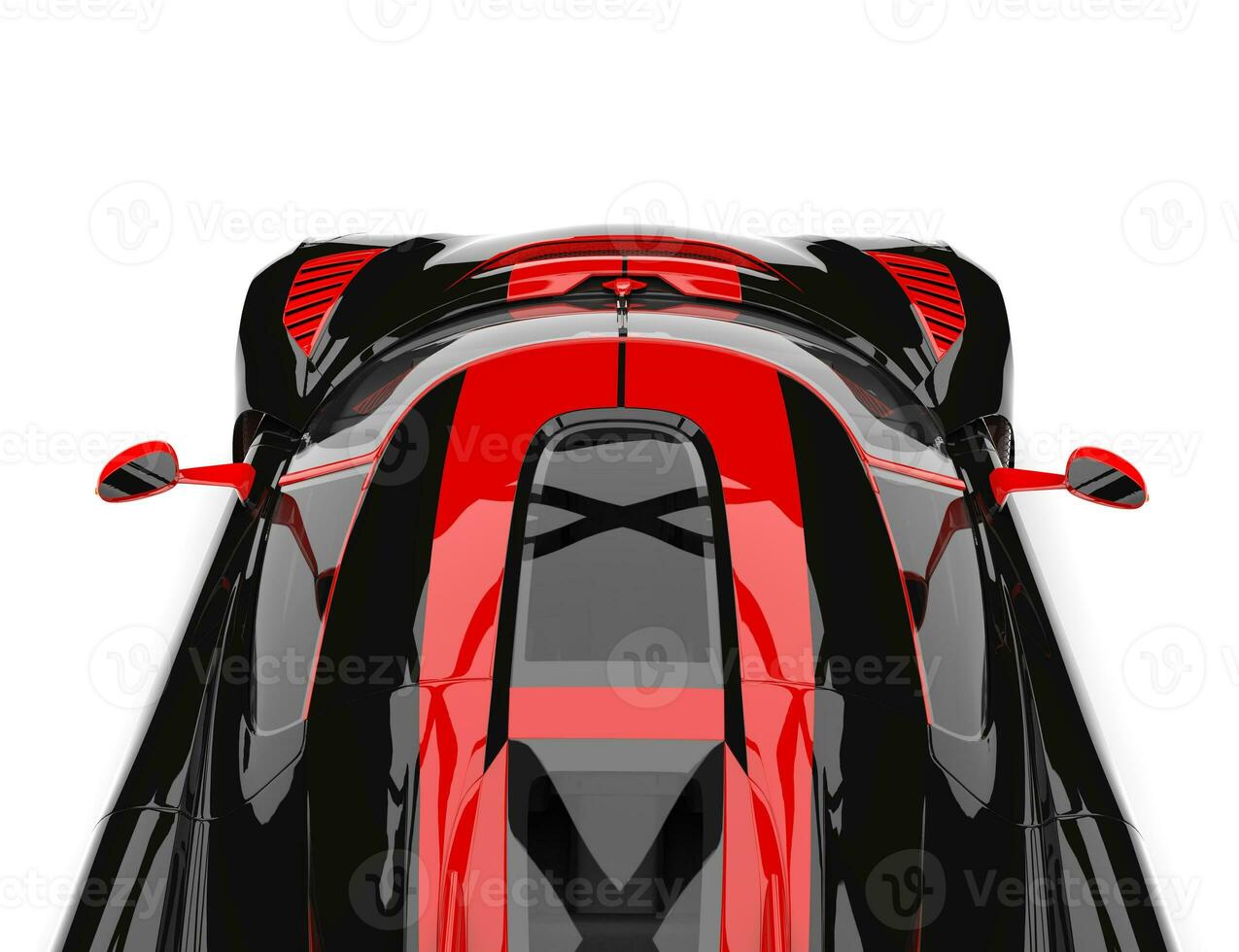 Black and red sports race super car - overhead camera view photo