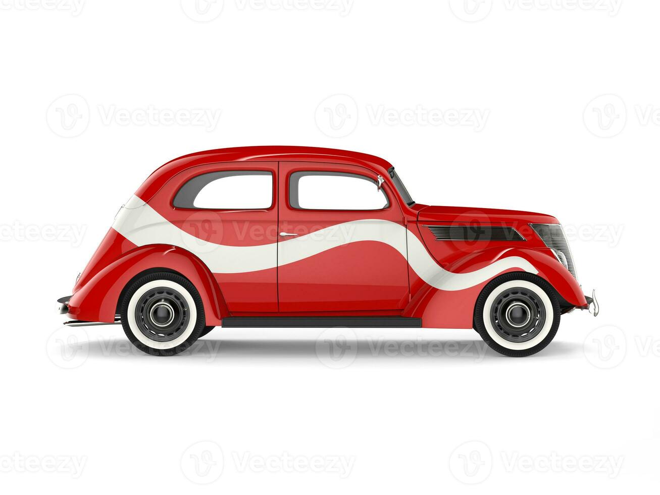 Beautiful vintage red car with white decal on its side photo