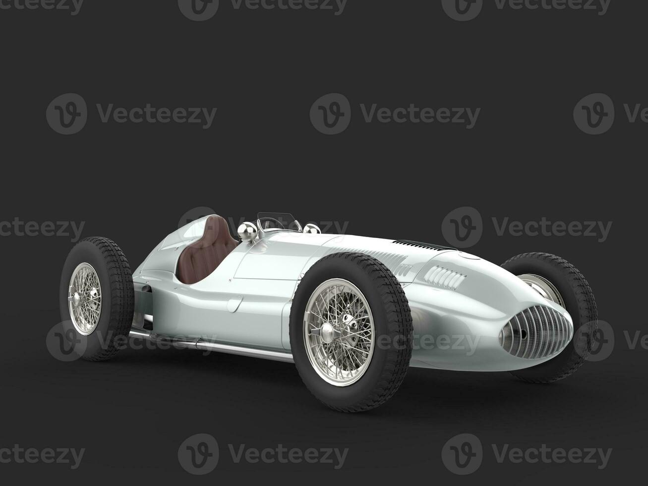 Old vintage race car in metallic silver color - beauty shot photo