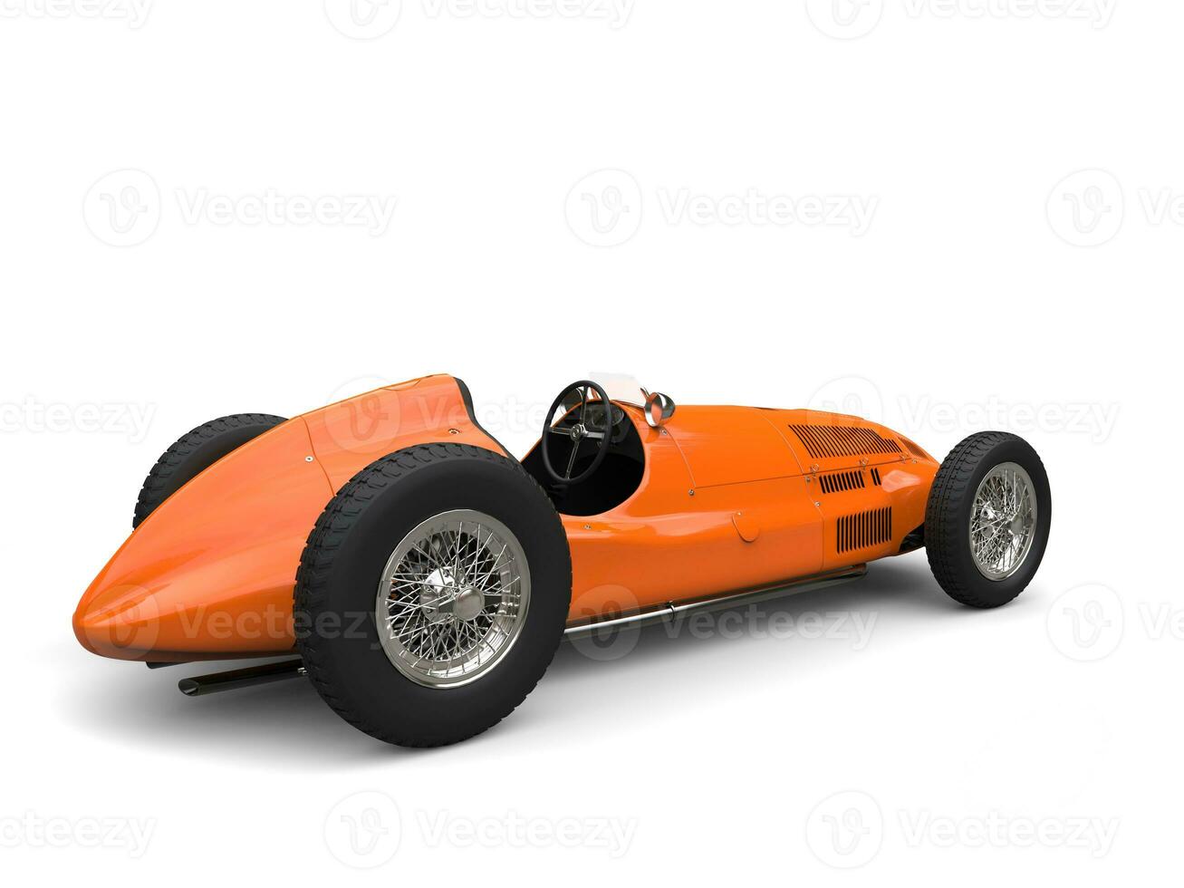 Flaming orange vintage race sports car - rear side view photo