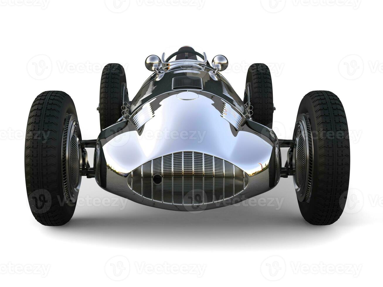 Silver vintage race sports car - front view photo
