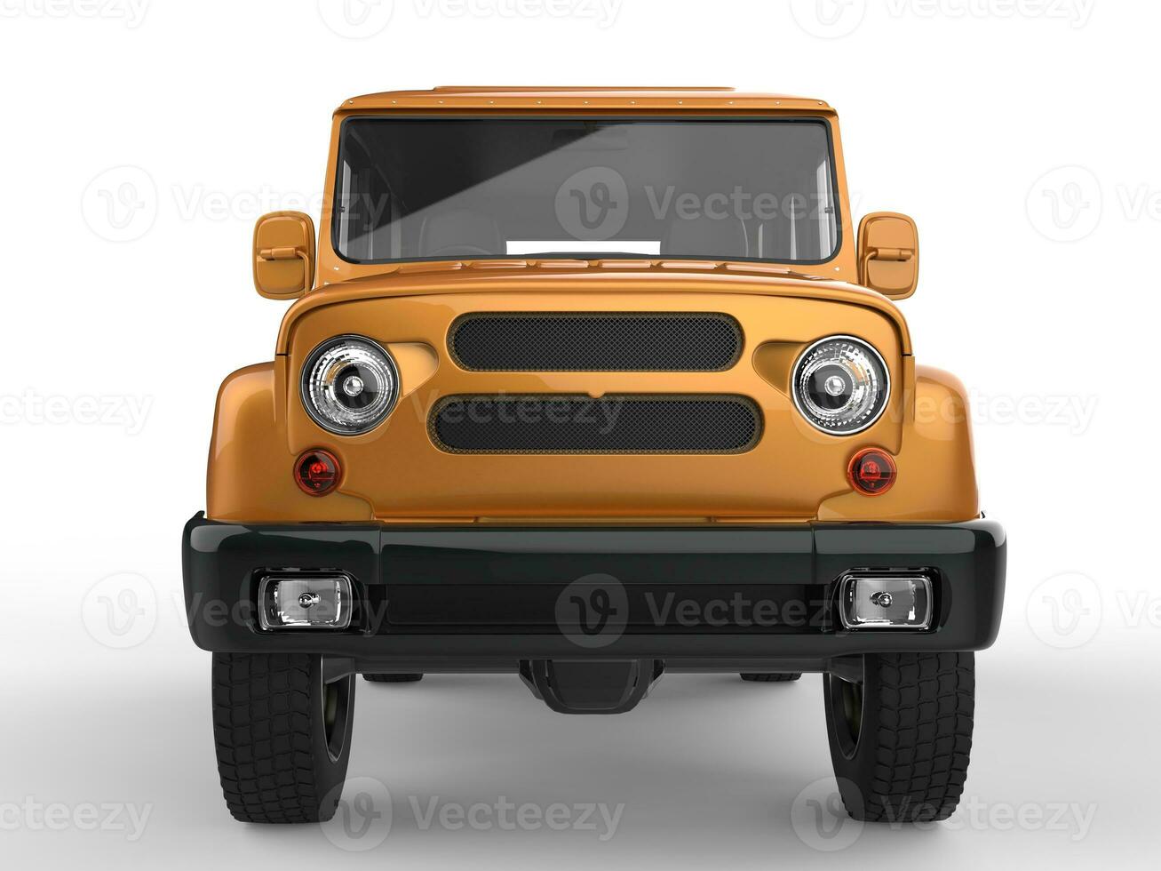 Metallic orange powerful off road car - front view photo