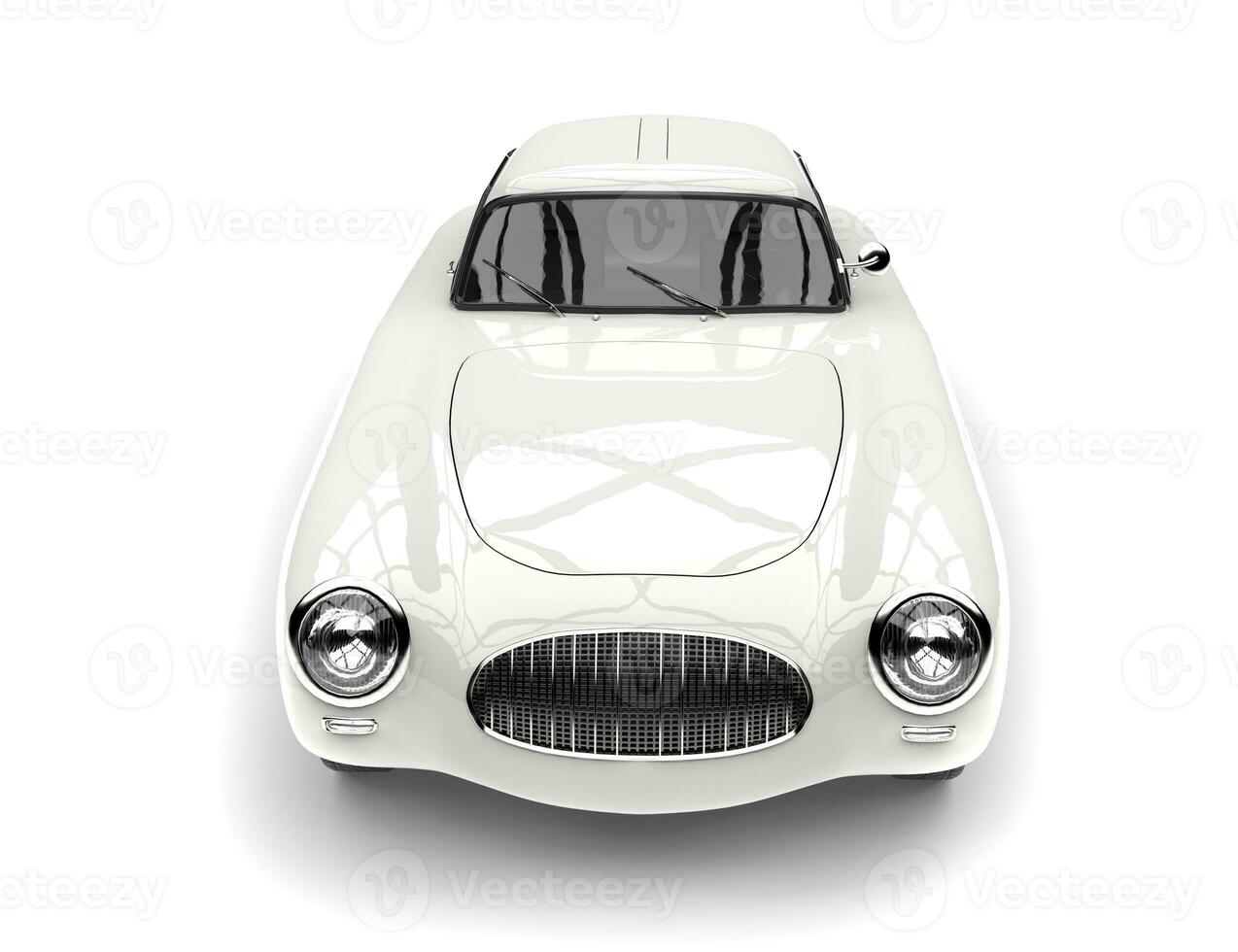 Old vintage clear white sports car - top front view photo