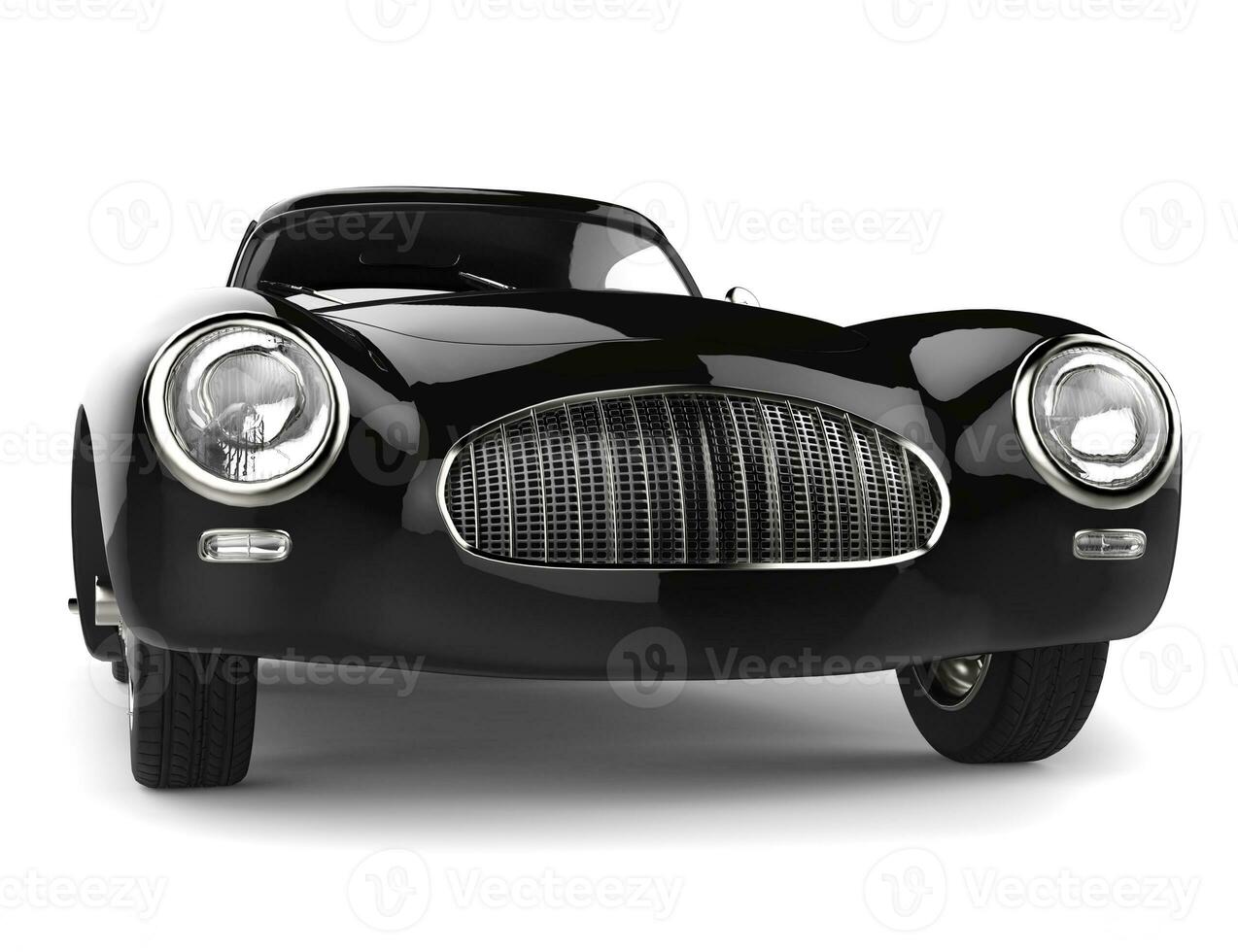 Midnight black vintage sports race car - front view closeup shot photo