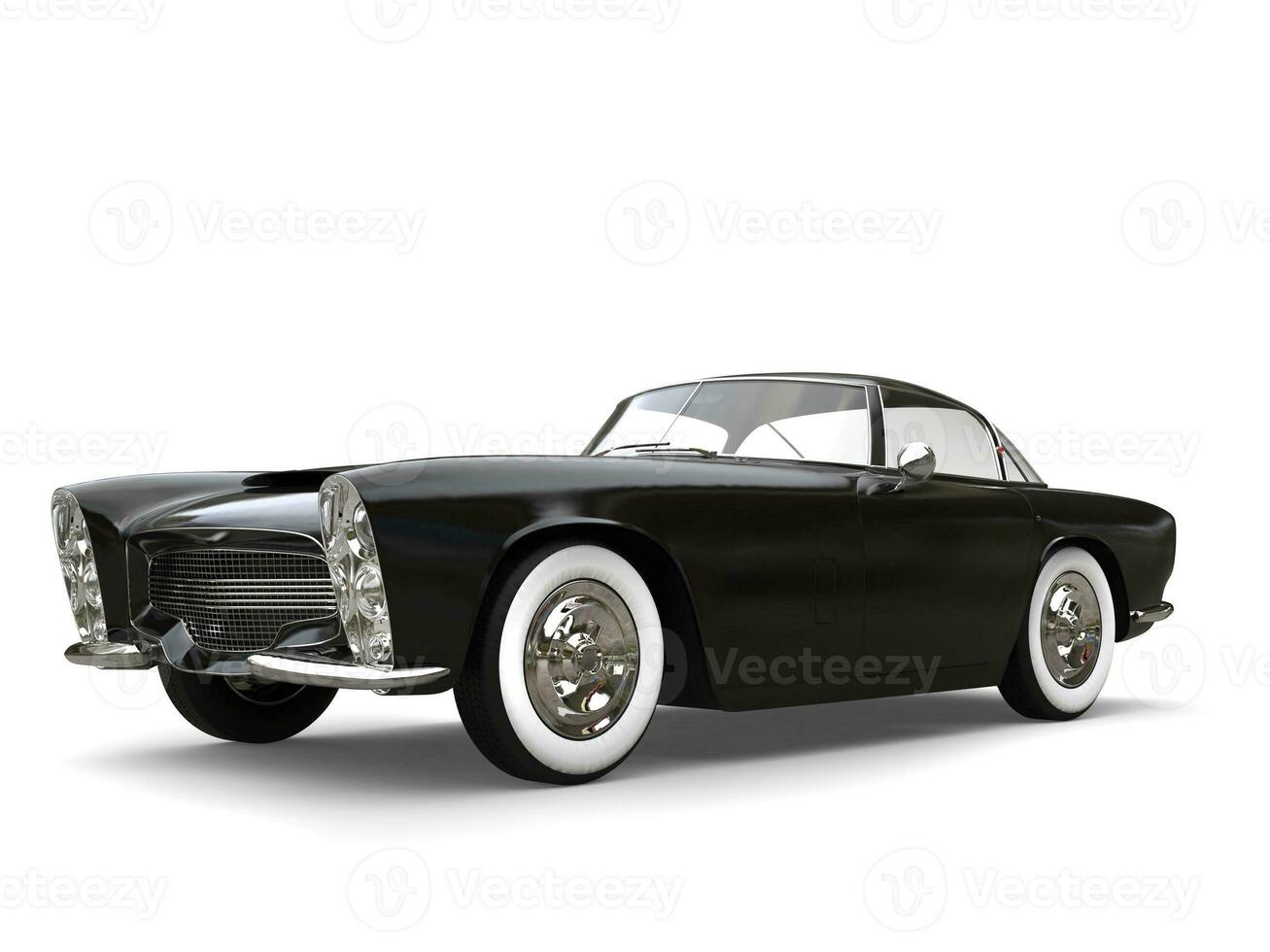 Night black vintage muscle car with white wall tires - studio shot photo