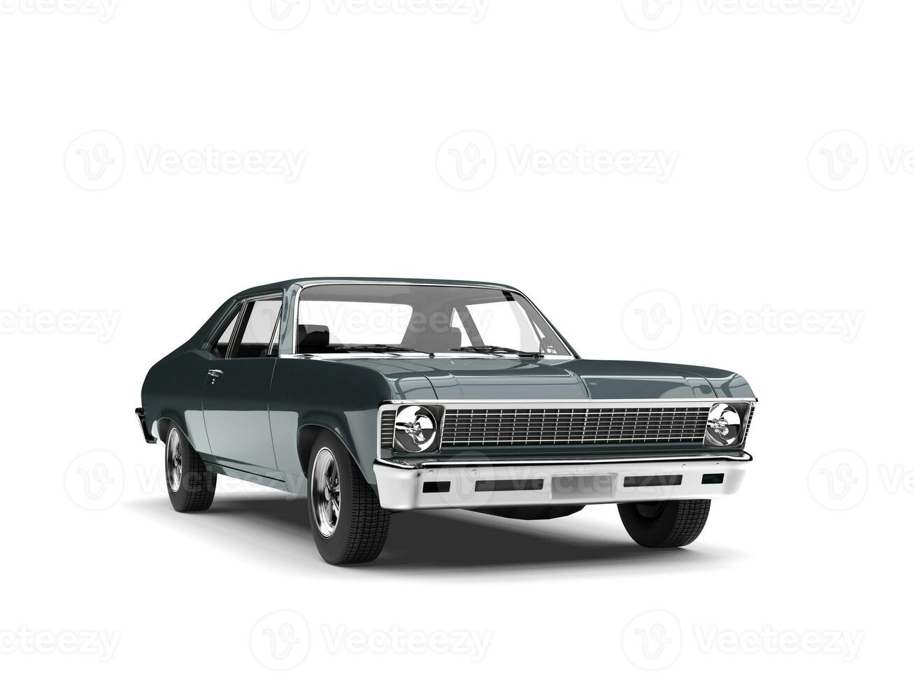 Metallic charcoal gray restored vintage muscle car - front view photo