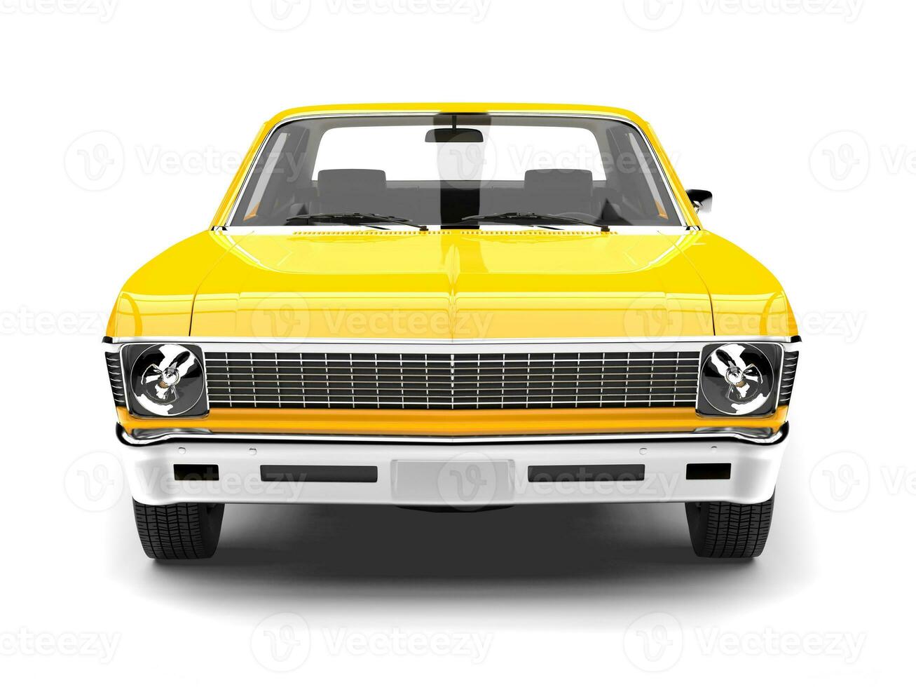 Canary yellow restored vintage muscle car - front view photo