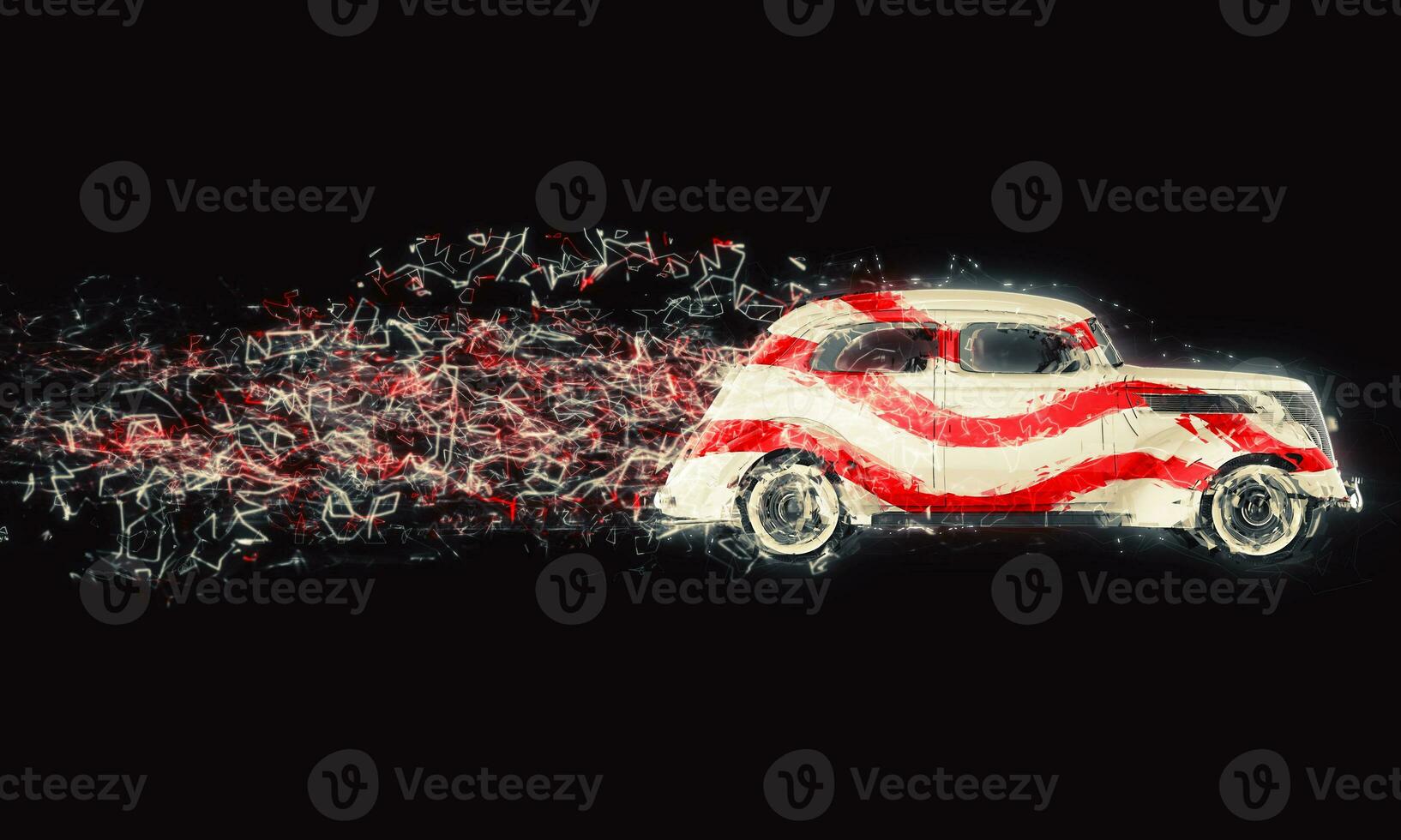 Old school hotrod leaving a trail of glowing polygons photo