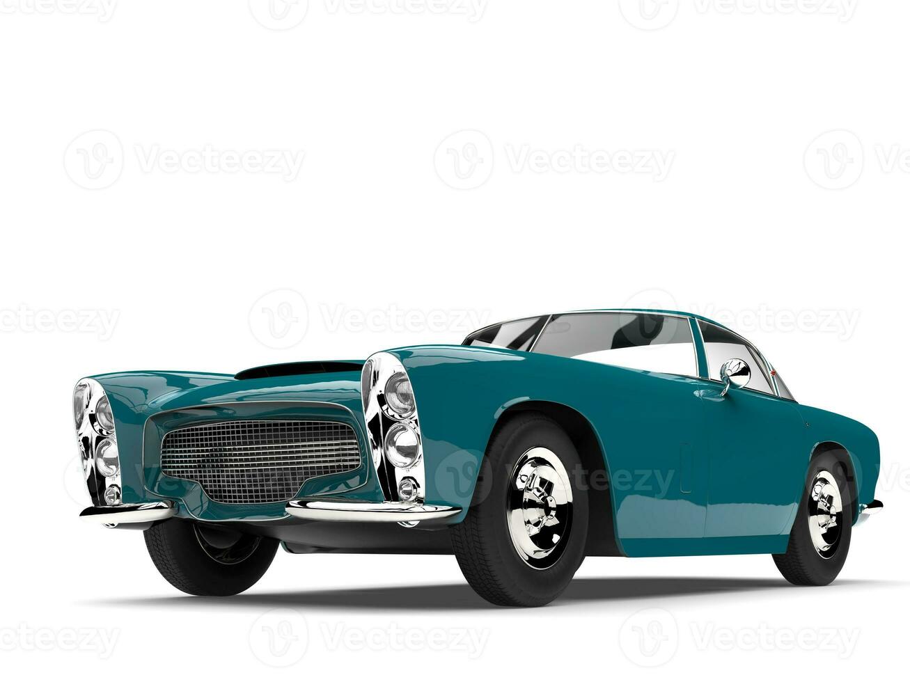 Dark cyan vintage muscle car - low angle front view photo