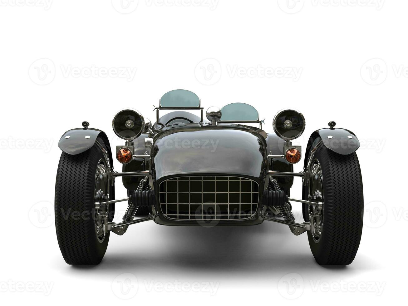 Black vintage open wheel racing car - front view photo