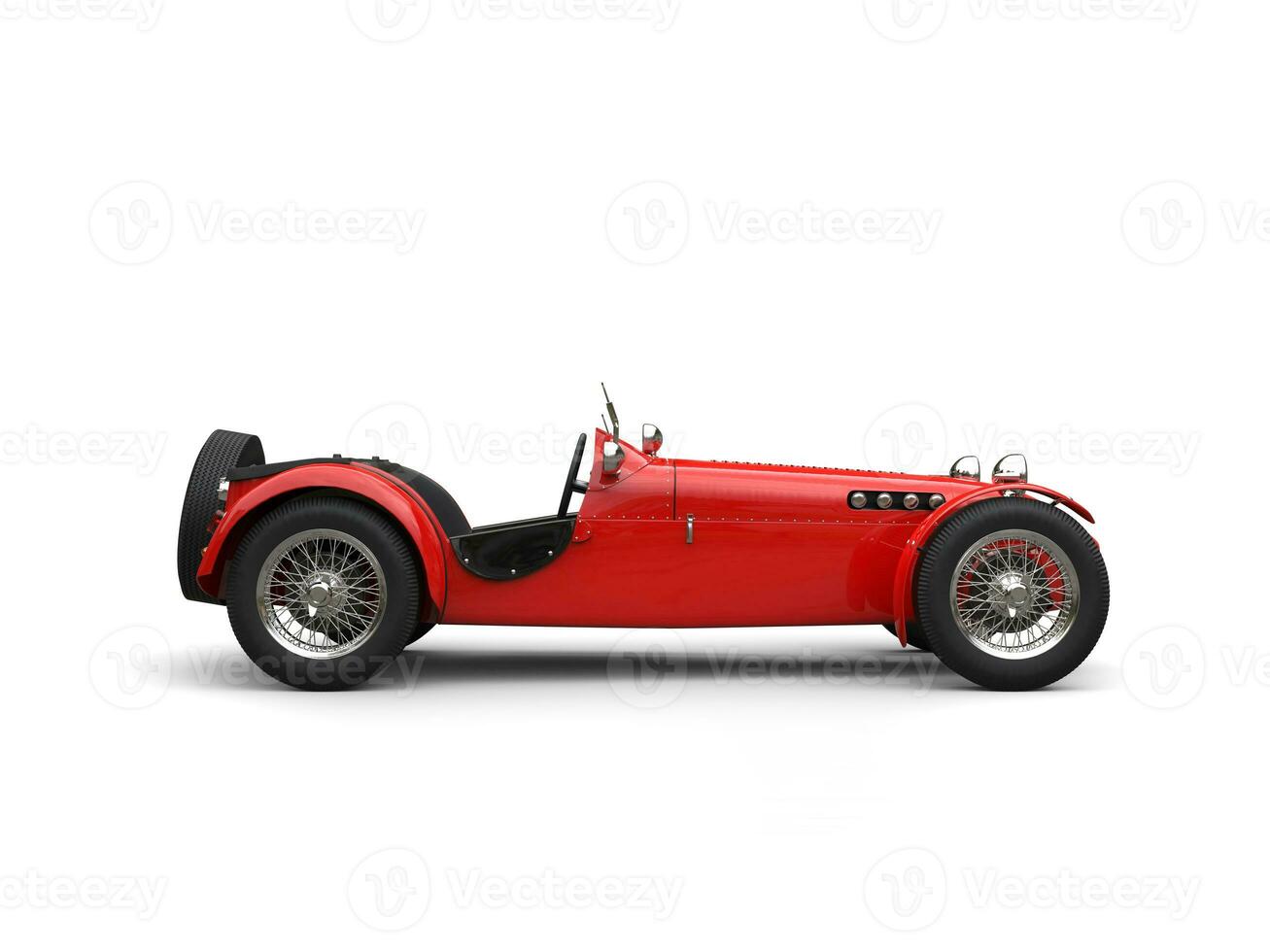 Vintage bright red open wheel racing car - side view photo