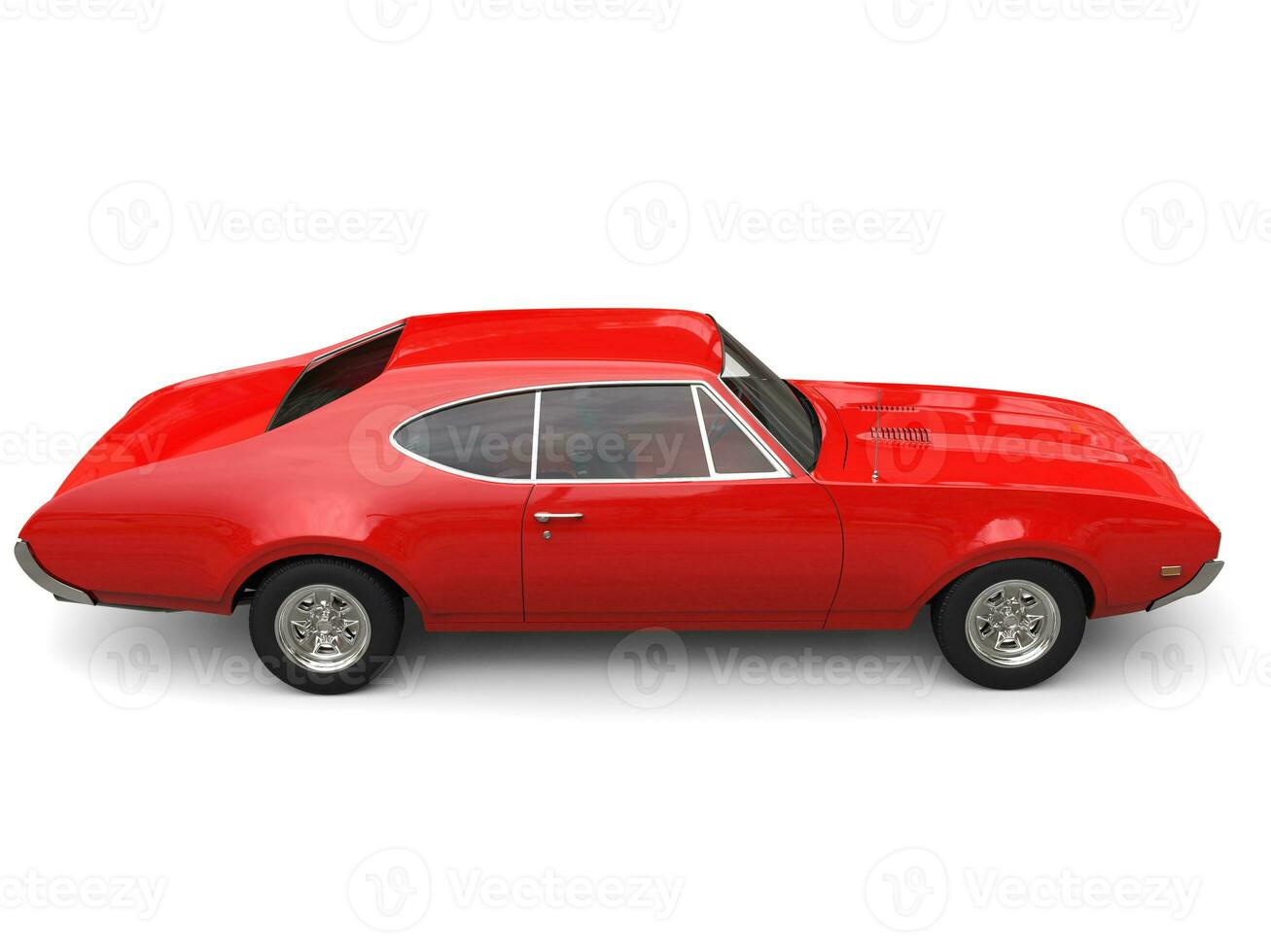 Restored old school red vintage muscle car - side view photo