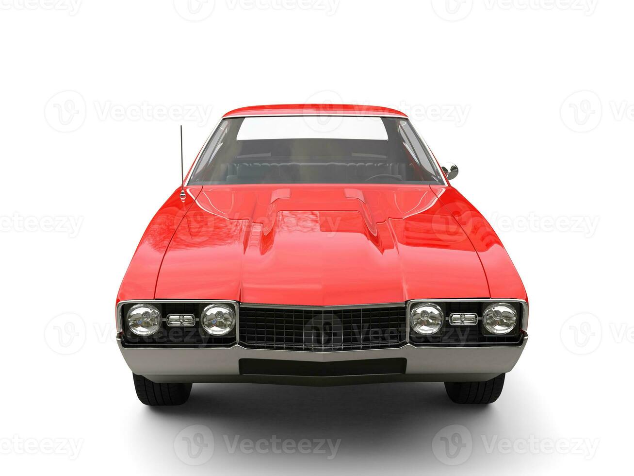 Restored old school red vintage muscle car - front view closeup shot photo