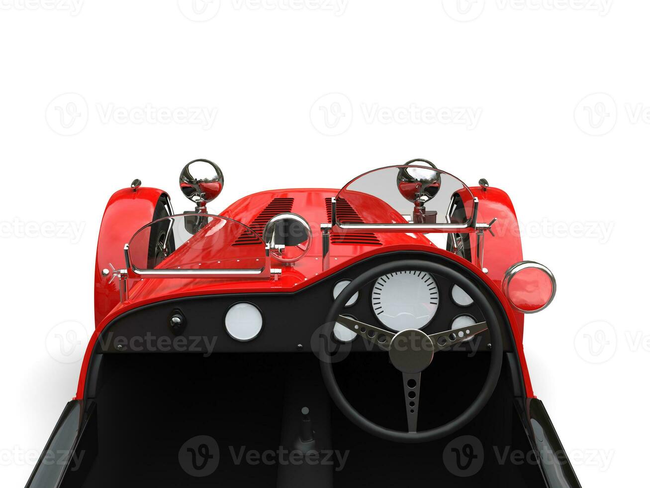 Bright red vintage open wheel sport racing car - driver seat view photo