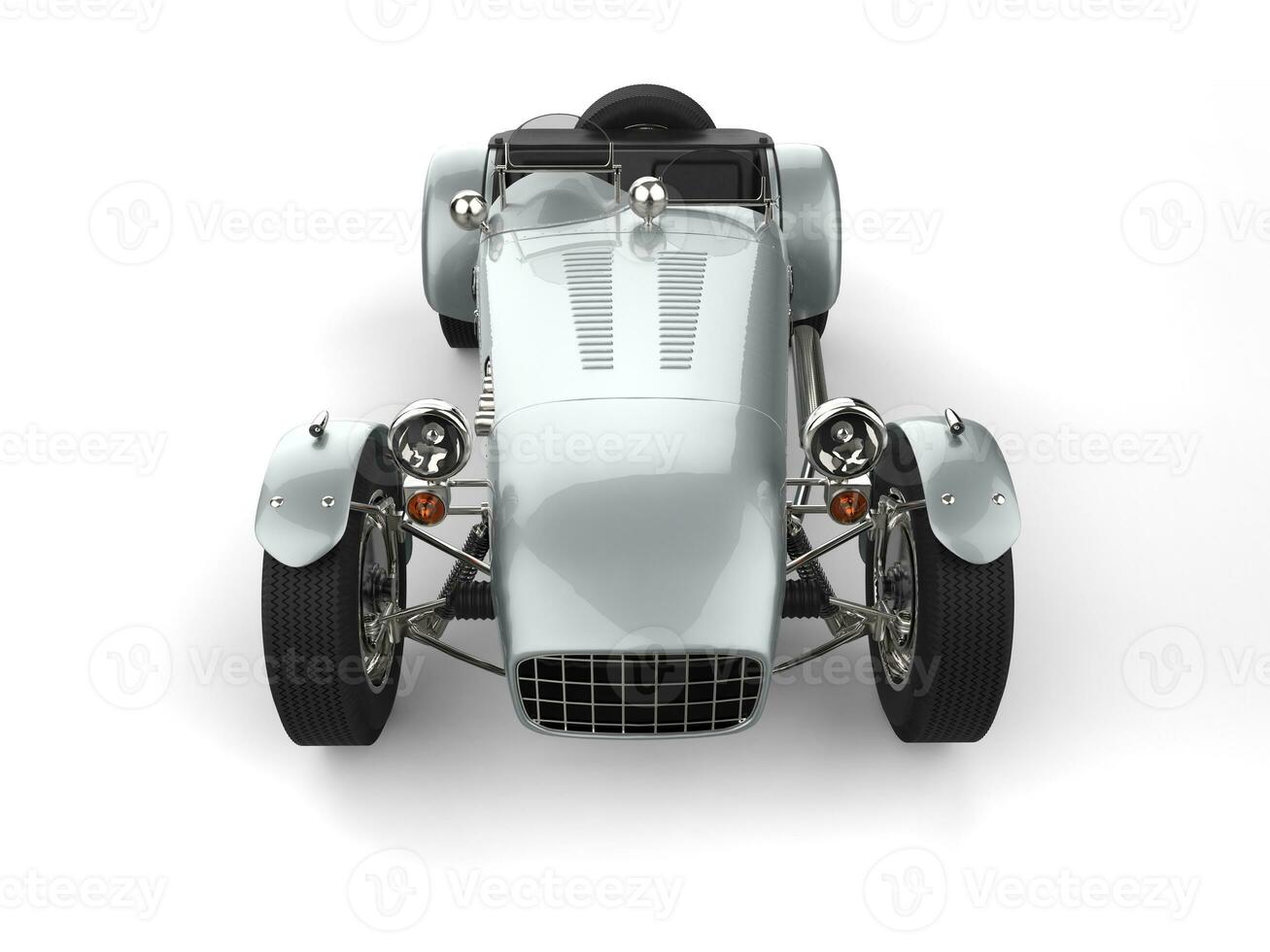 Vintage metallic silver open wheel sport racing car - front view photo