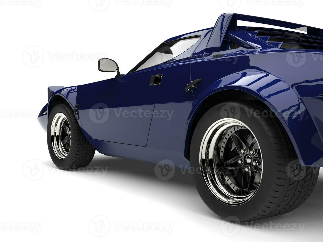 Deep blue vintage sports race car - rear side cut shot photo