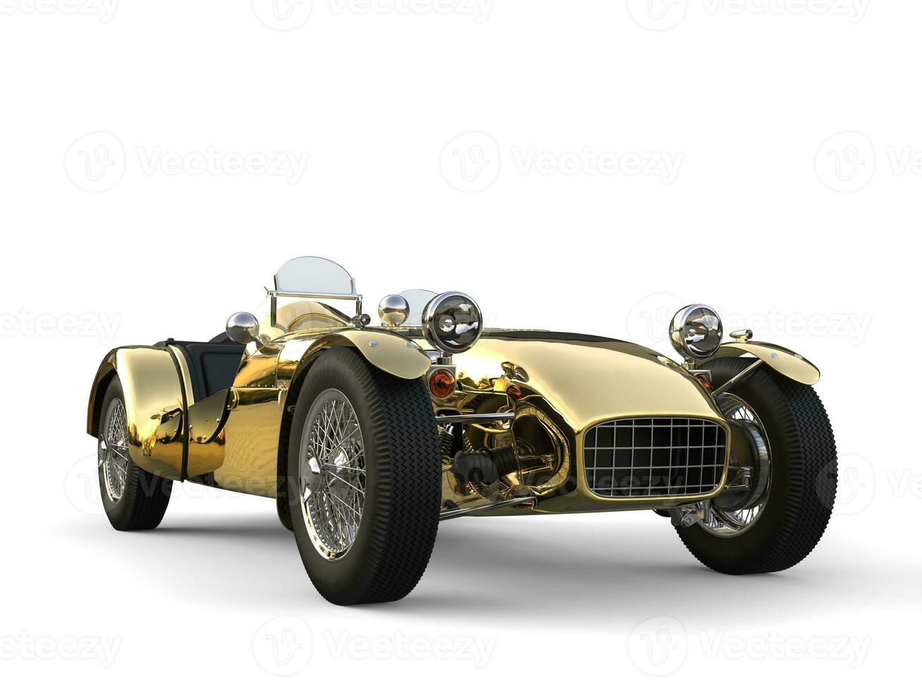 Golden vintage sport open wheel racing car - front view photo