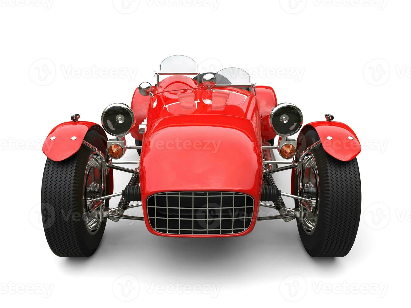 Bright red vintage open wheel sport racing car - front view closeup shot photo