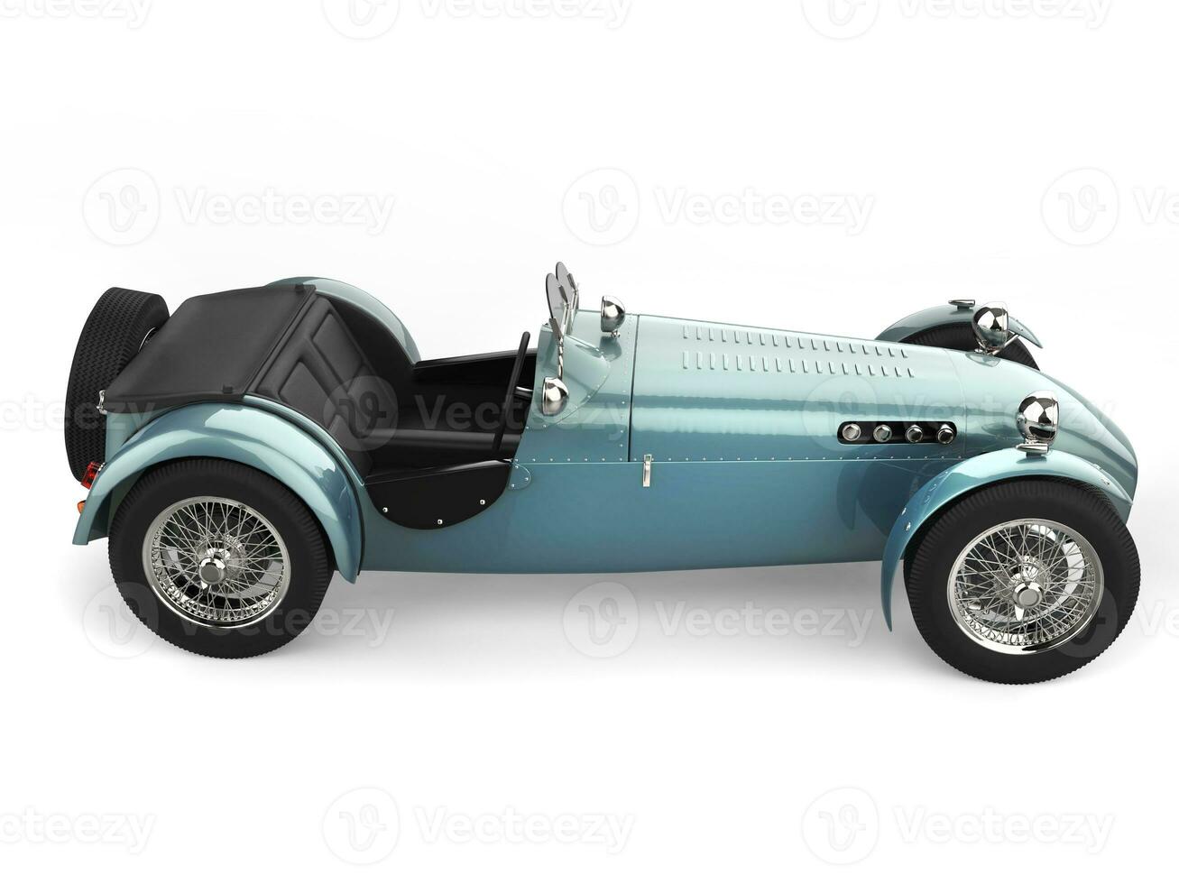 Vintage metallic sky blue sport open wheel racing car - side view photo