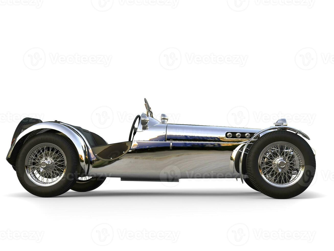 Chrome plated vintage sport open wheel racing car - side view photo