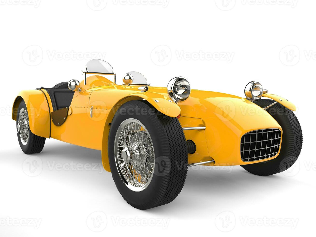 Sun yellow vintage open wheel sports racing car - closeup shot photo