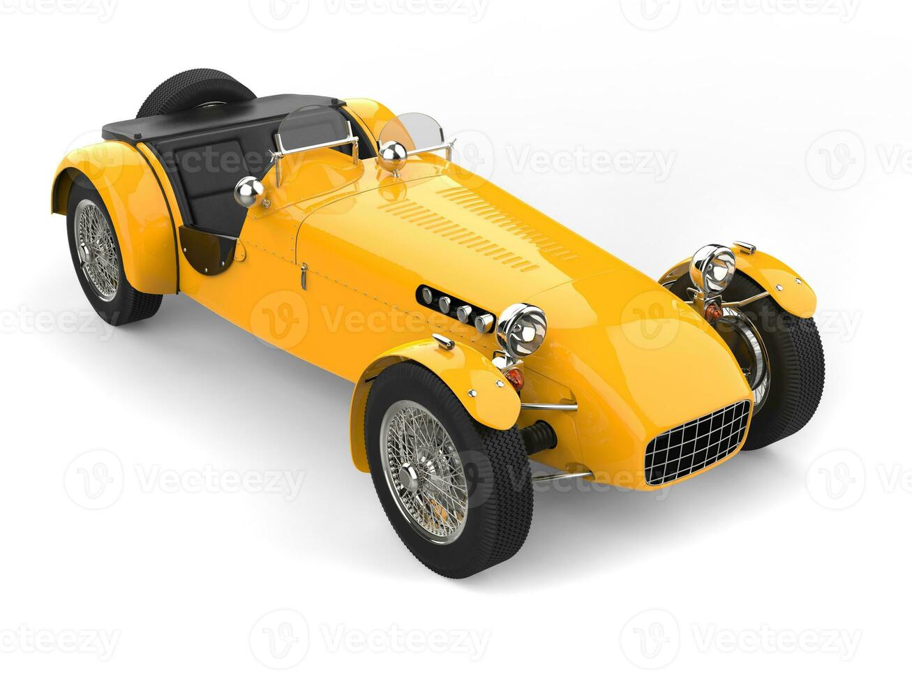 Sun yellow vintage open wheel sports racing car - top down view photo