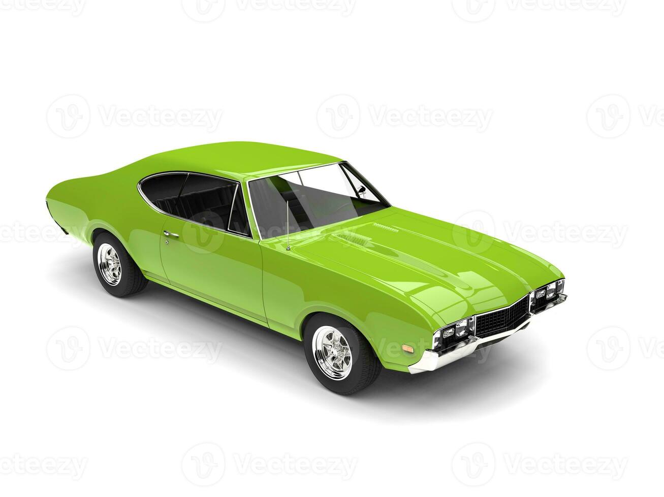 Bright lime green vintage restored muscle car - top down view photo