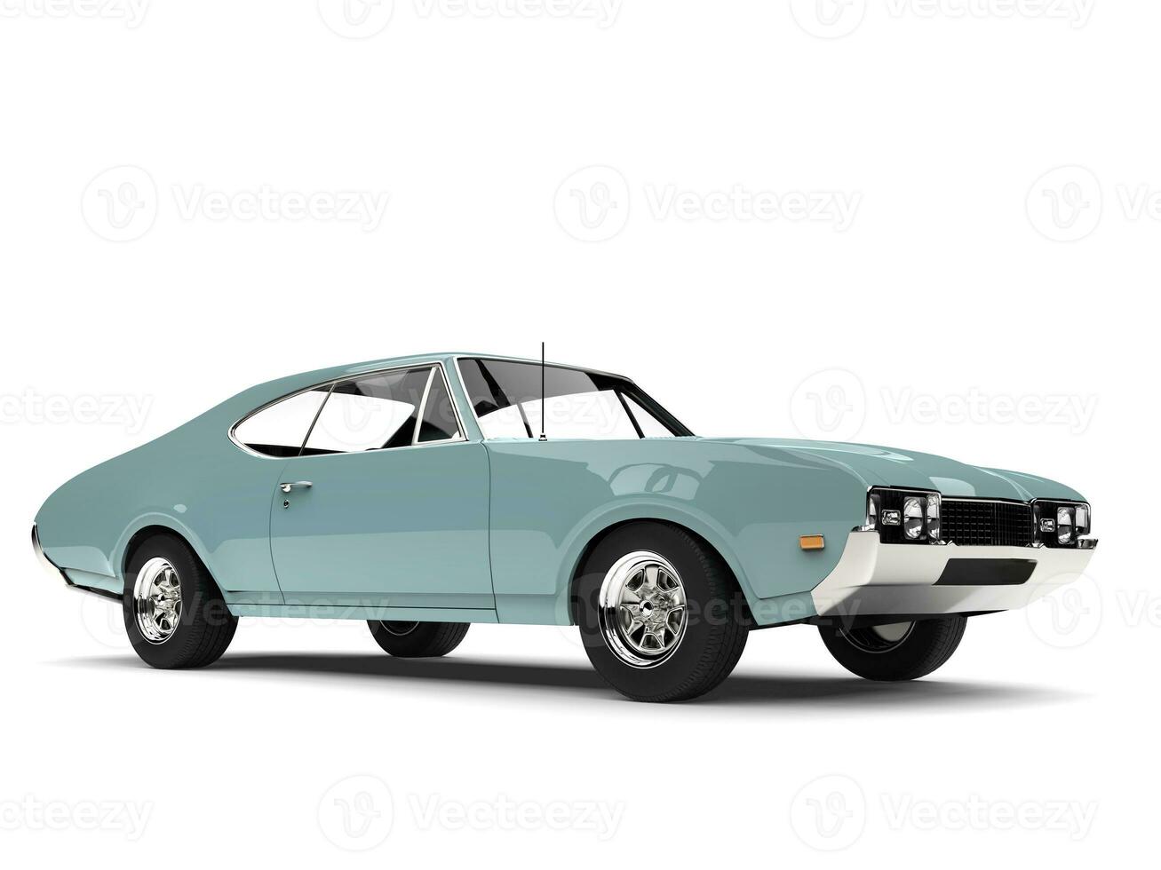 Pale pastel blue vintage restored muscle car - side view photo