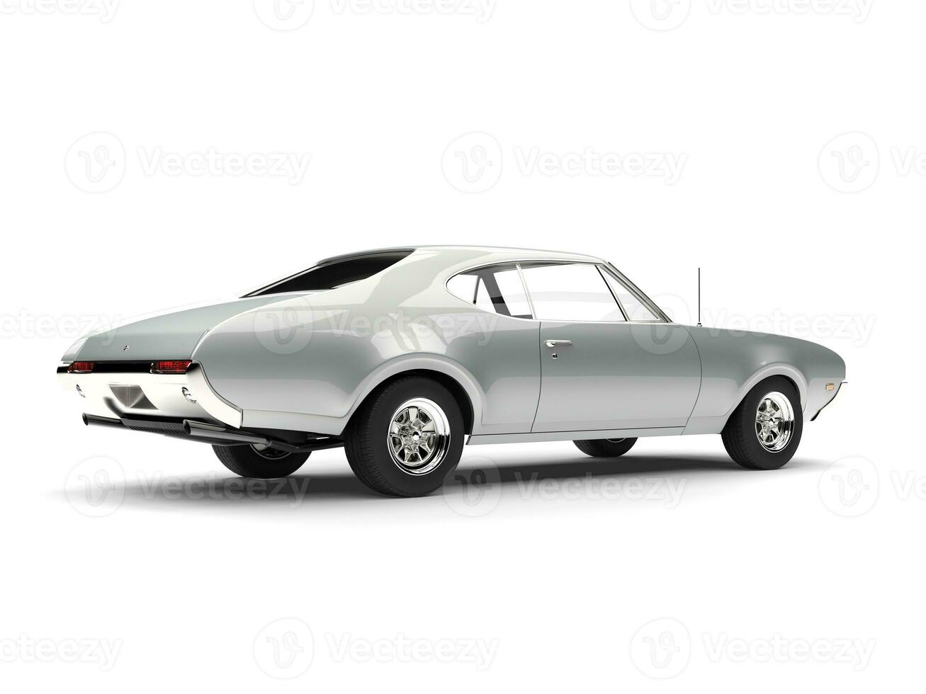 Silver metallic vintage restored muscle car - side view photo