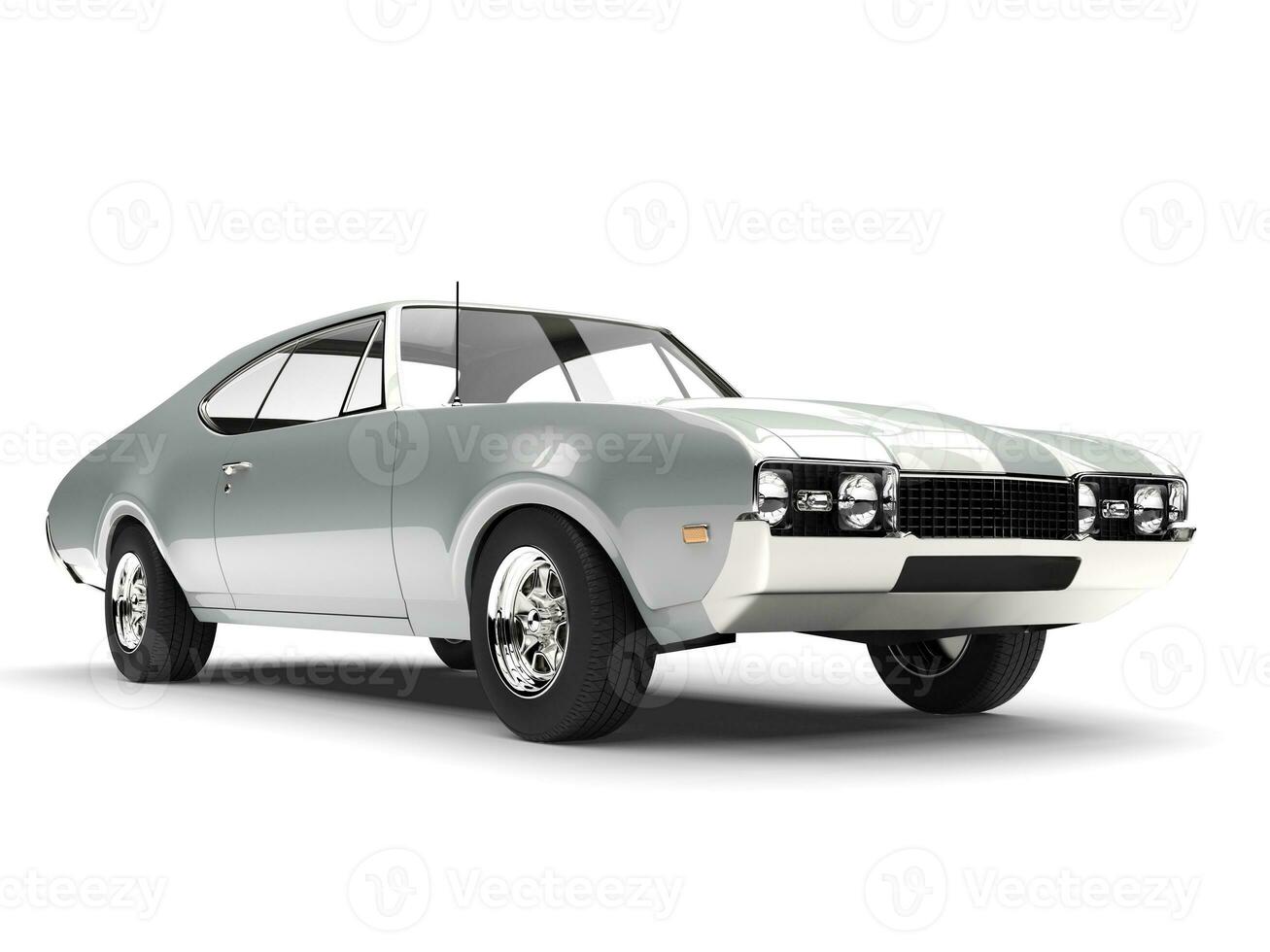 Silver metallic vintage restored muscle car photo