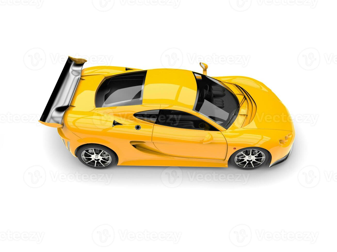 Sun yellow modern fast sports supercar - top down view photo