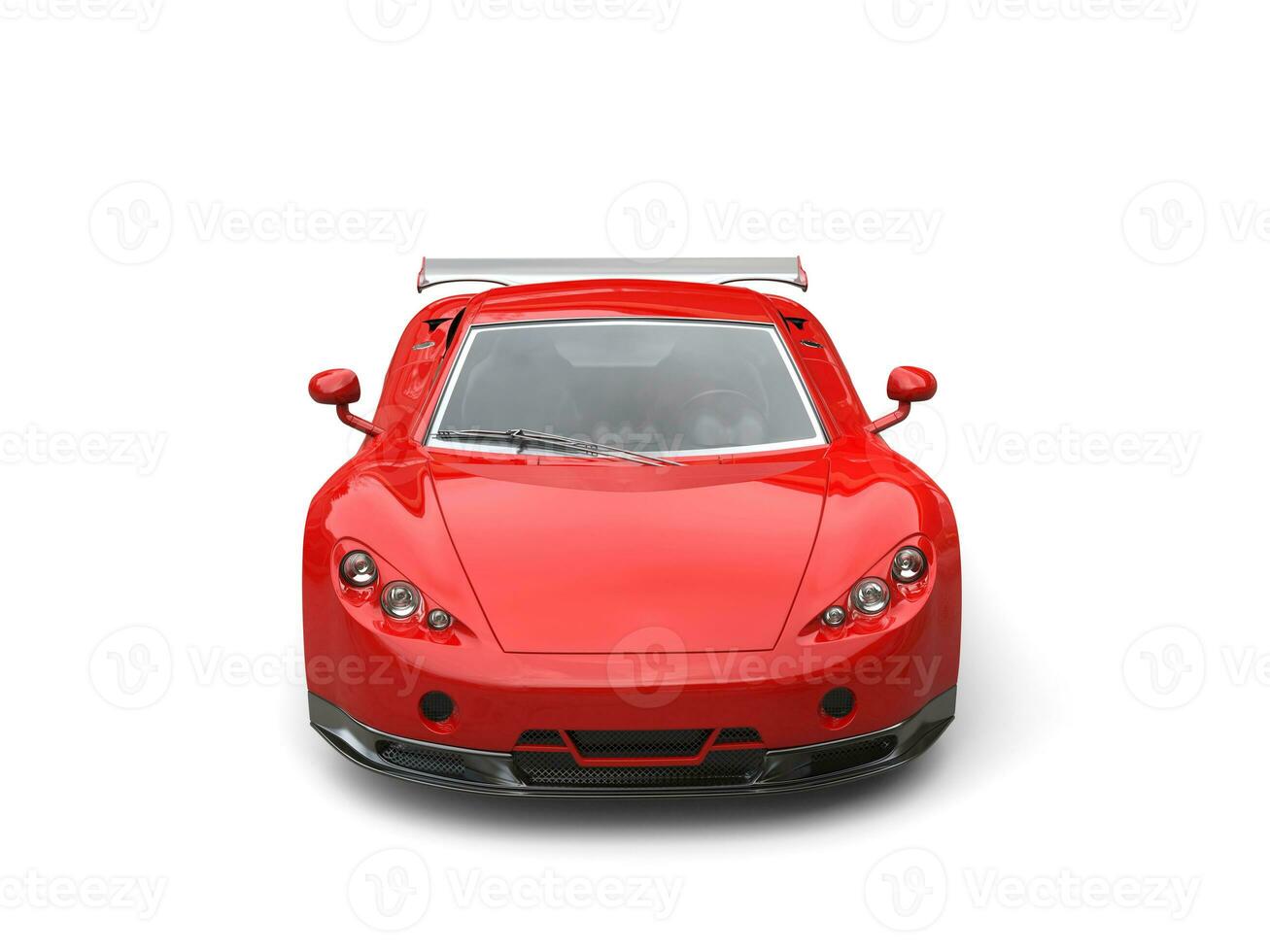 Bright red modern concept supercar - front view photo