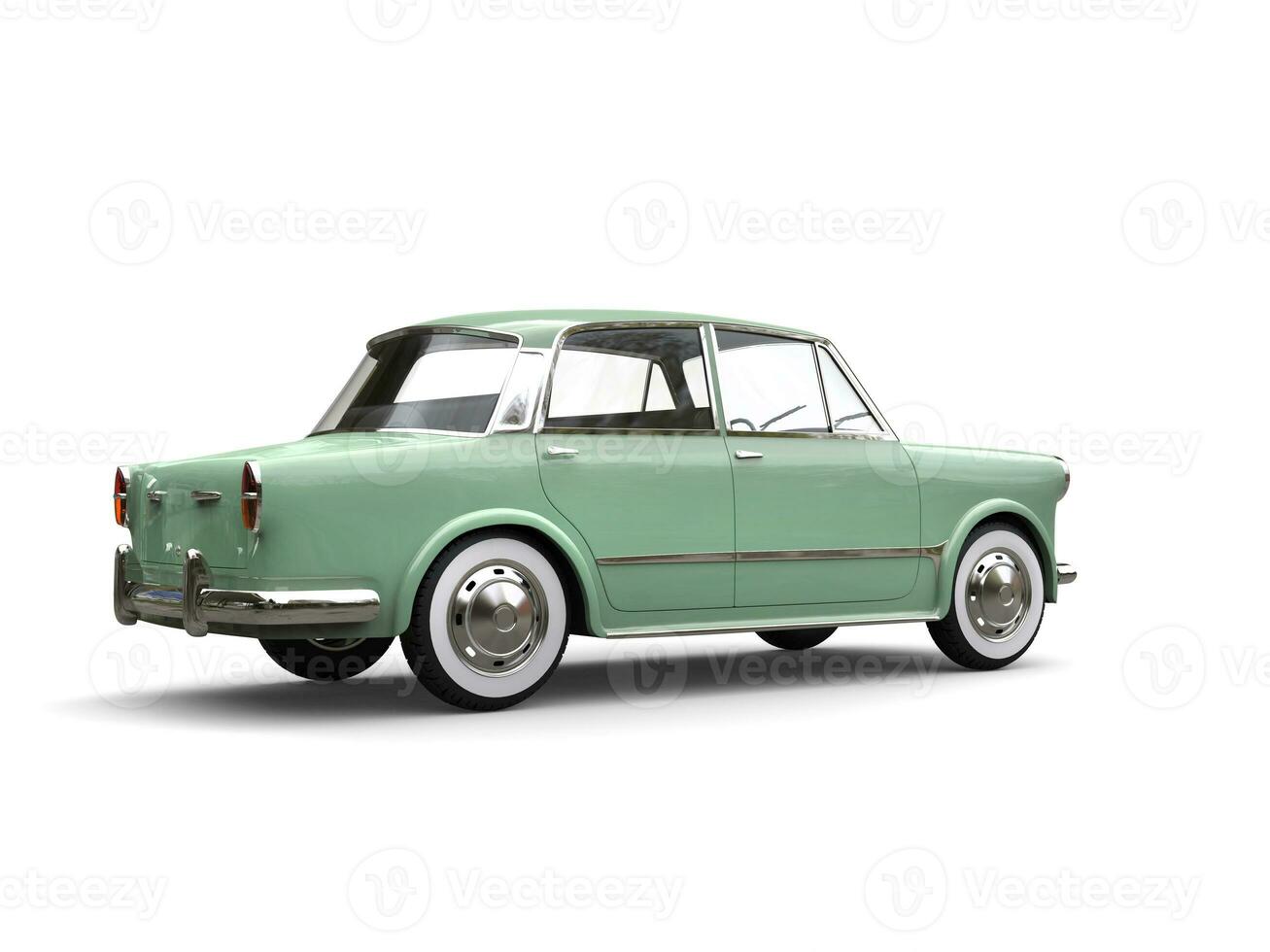Restored pastel green vintage compact car - rear view photo