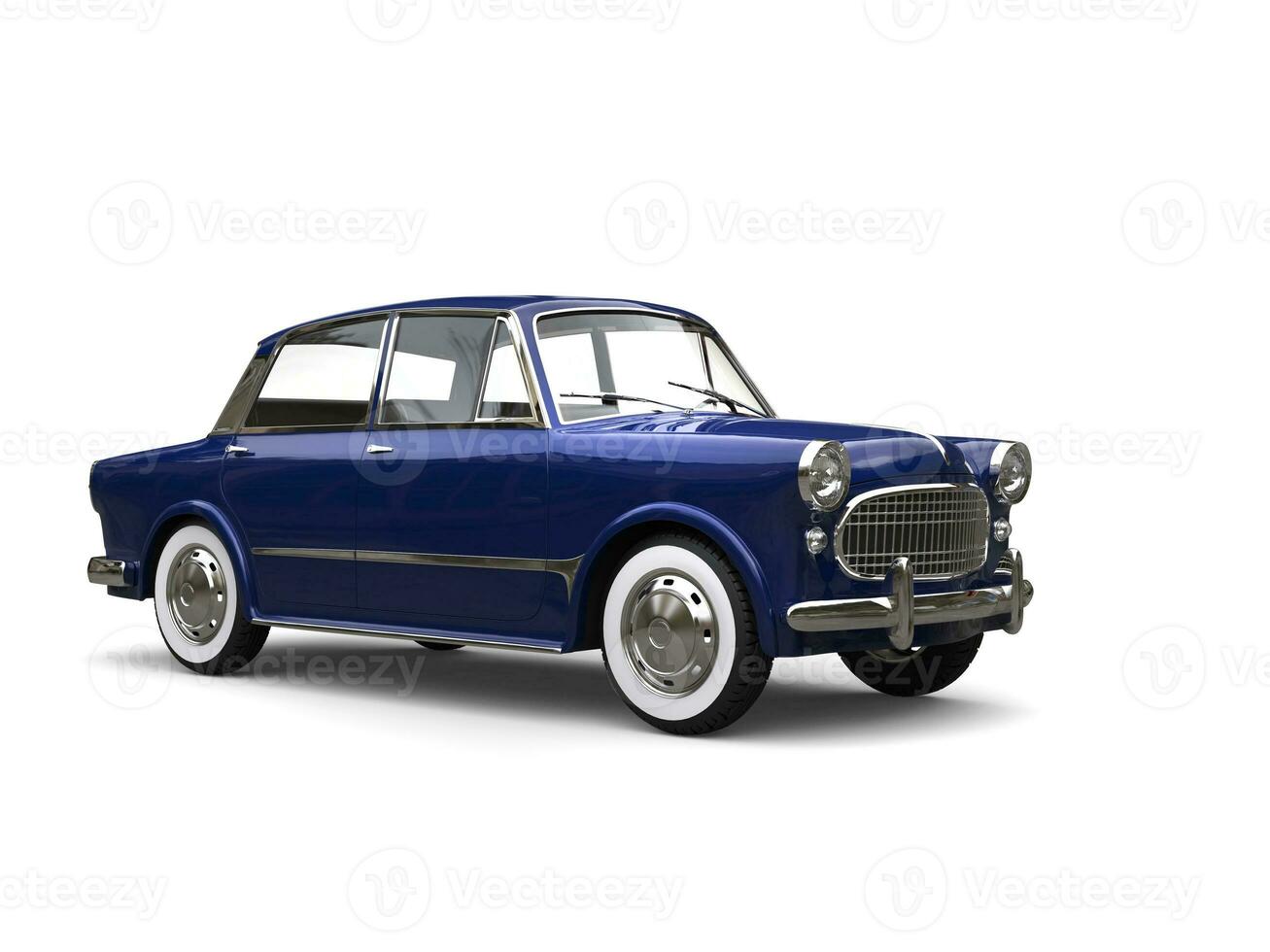 Metallic blue compact vintage car with white wall tires photo