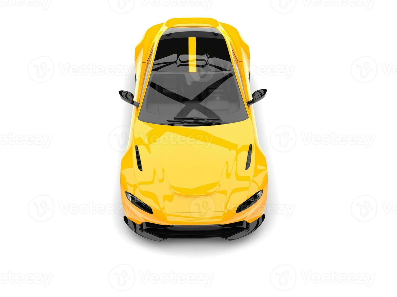 Bright yellow modern electric sport car - top down view photo