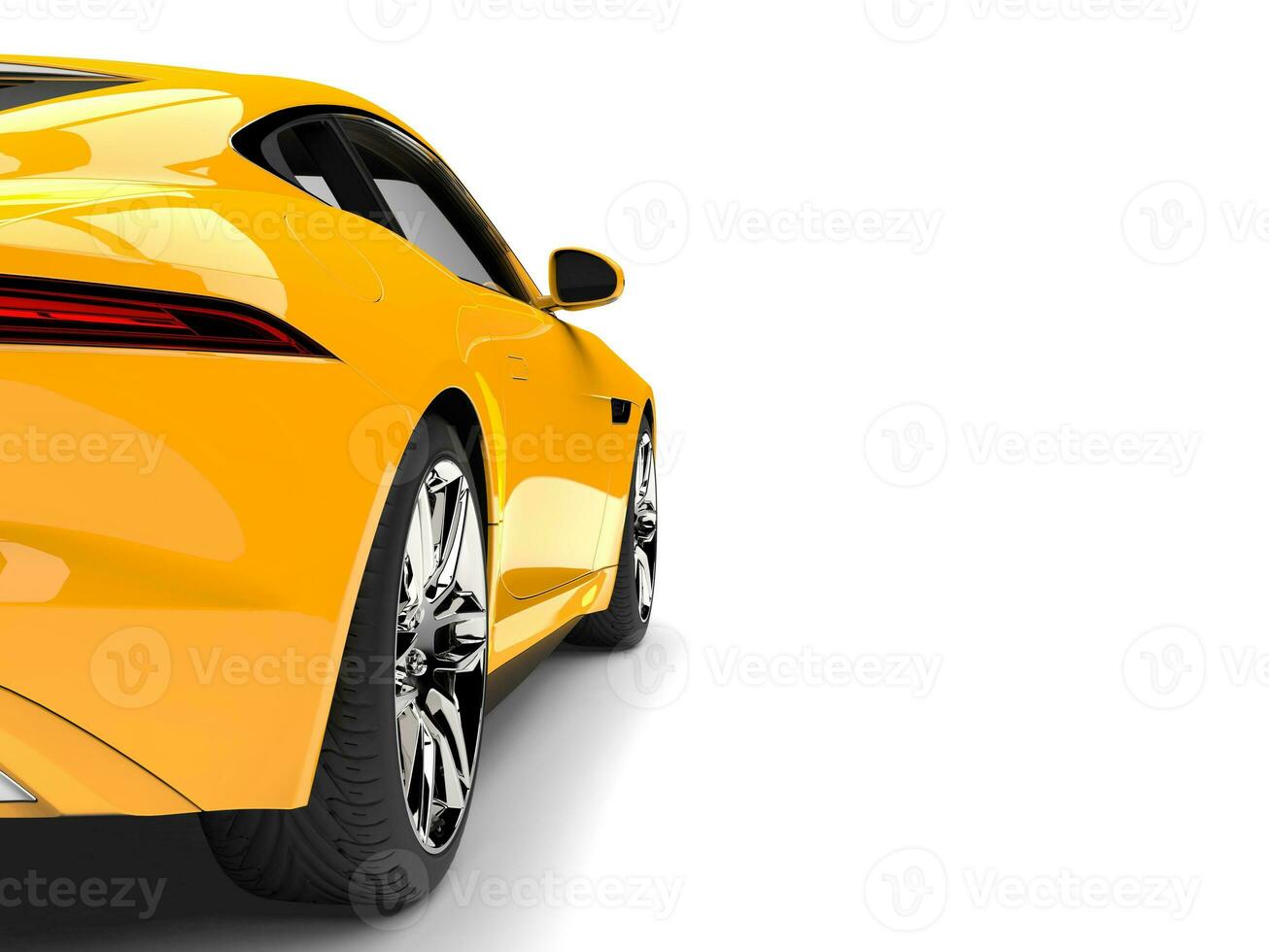 Modern fast luxury car - sun yellow color - back view cut shot photo