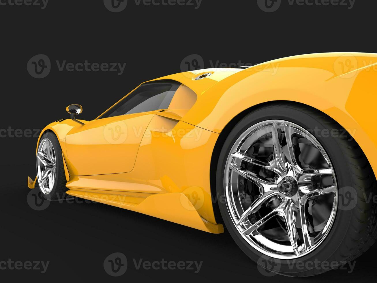 Bright yellow modern luxury sports car - rear wheel closeup shot photo