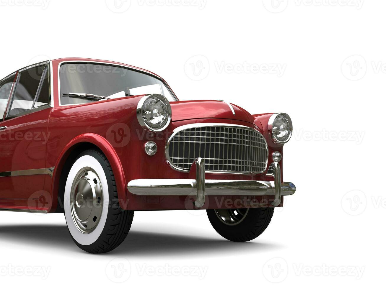 Cherry red vintage car restored - cut shot photo