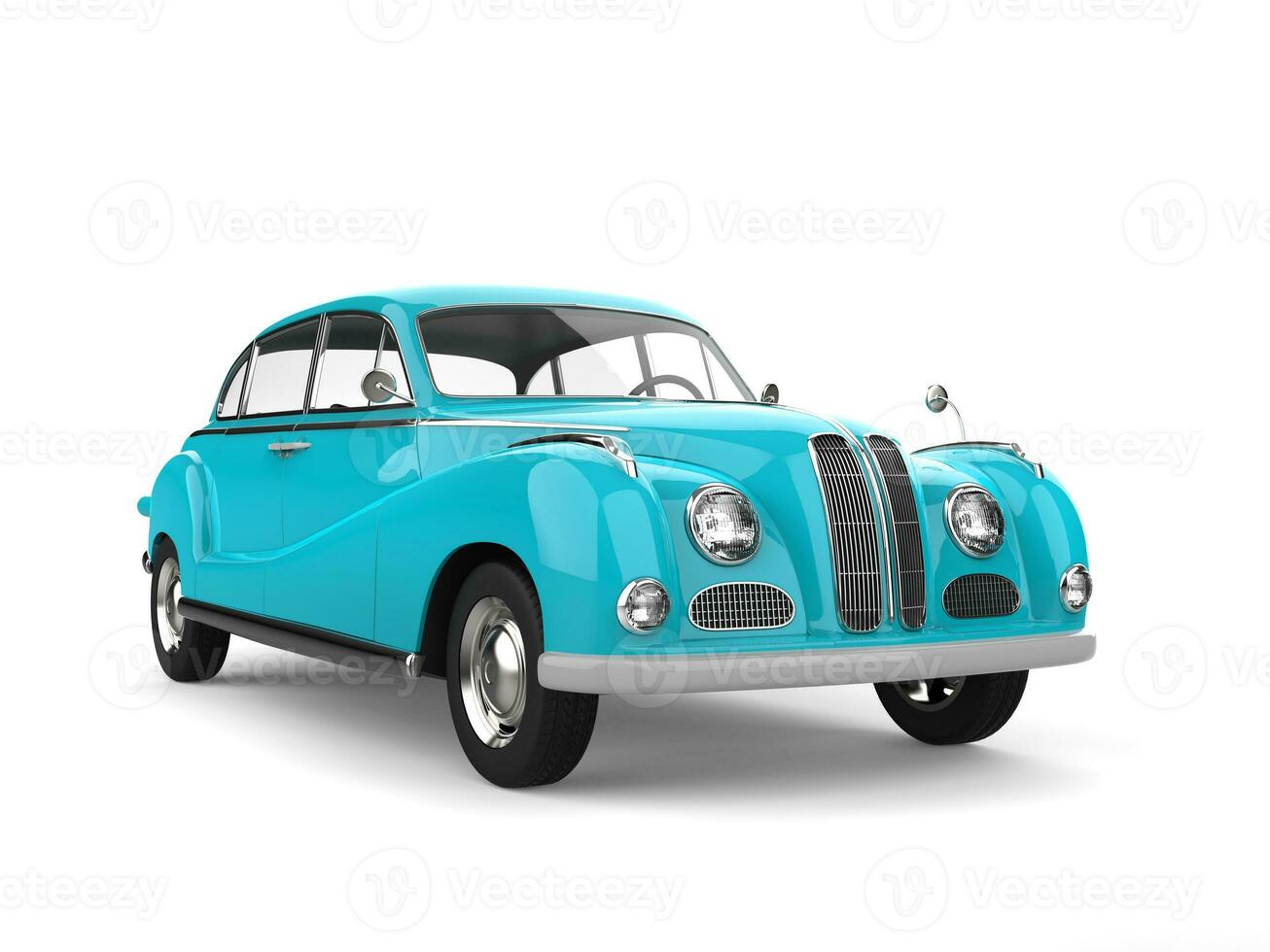 Classic vintage luxury car in bright blue cyan color - beauty shot photo