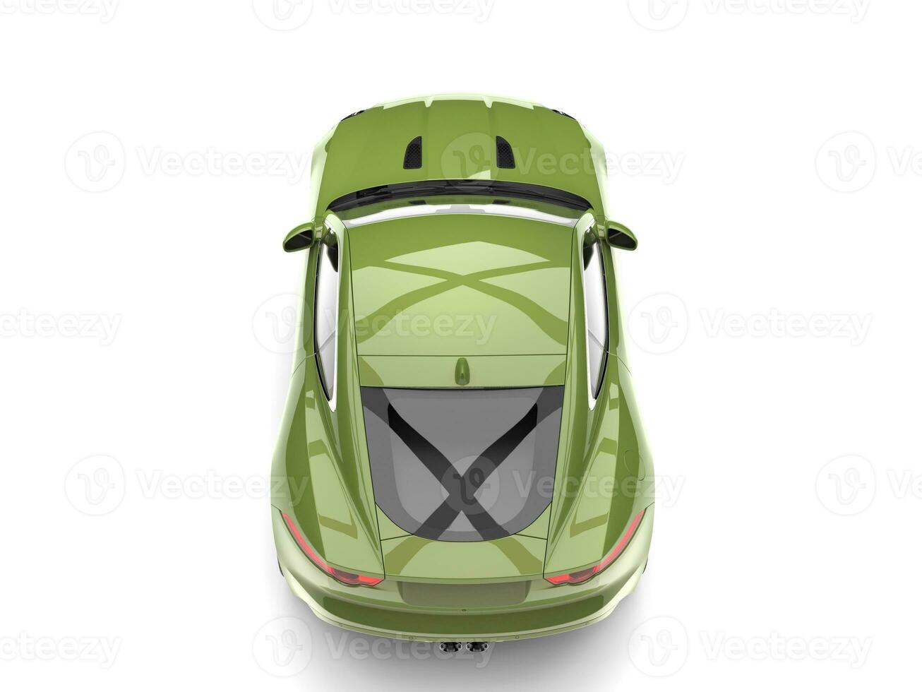 Metallic olive green modern luxury sports car - top down view photo