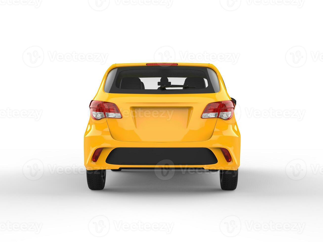 Modern yellow generic compact small car - back view - 3D Illustration photo