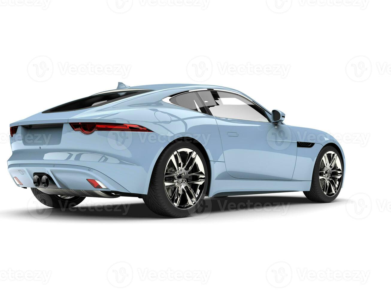 Glossy sky blue modern sports car - rear view photo