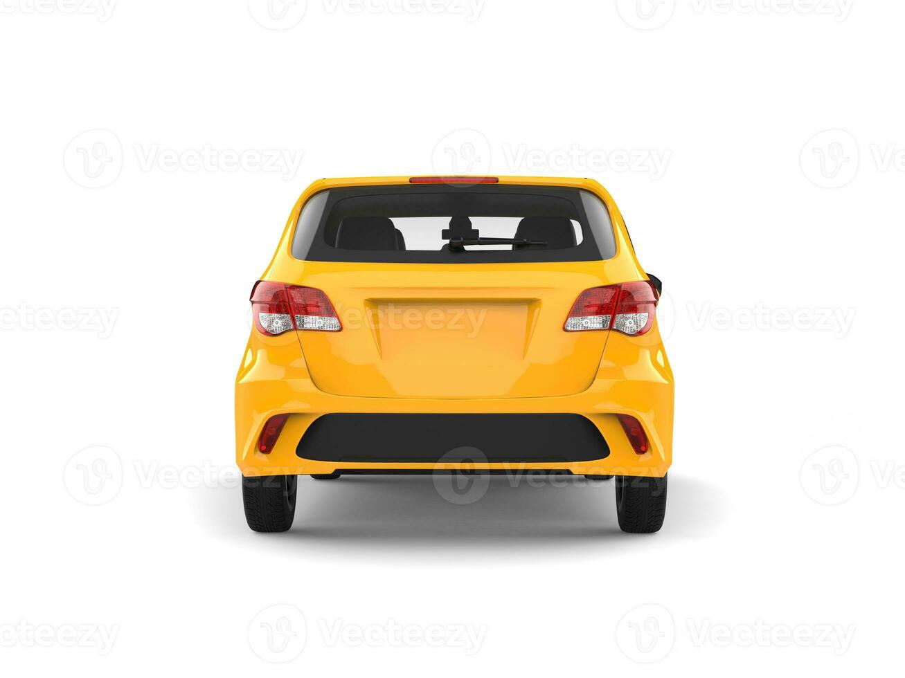 Bright sunny yellow modern compact car - front view - back view photo