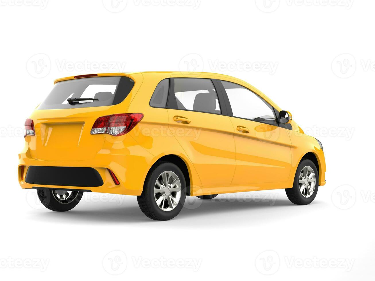 Bright sunny yellow modern compact car - front view - rear wheel shot photo
