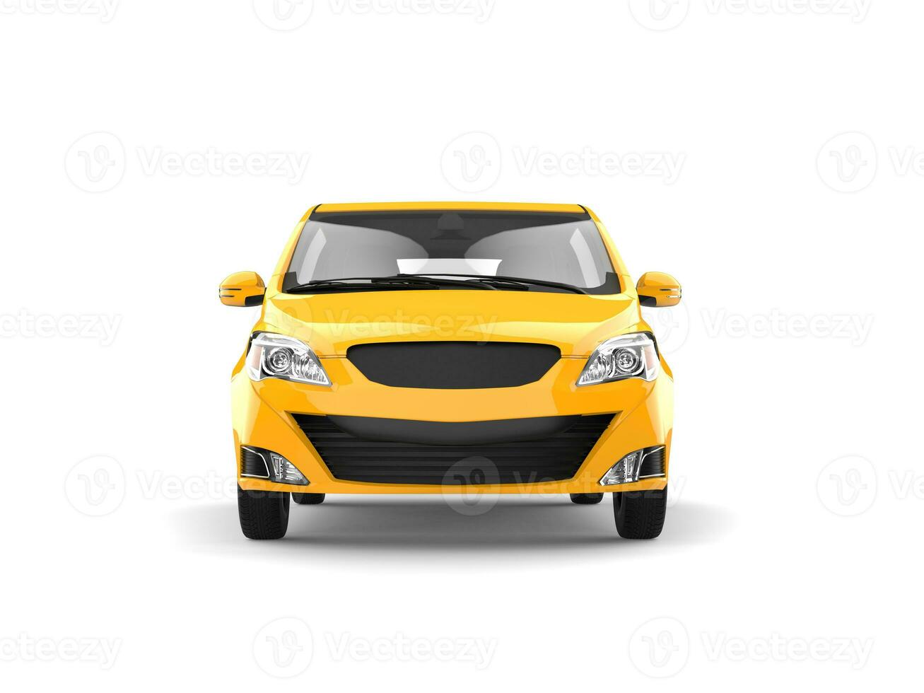 Bright sunny yellow modern compact car - front view photo