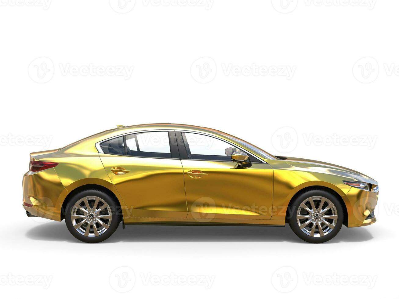 Golden Mazda 3 2019 - 2022 model - side view - 3D Illustration - isolated on white background photo