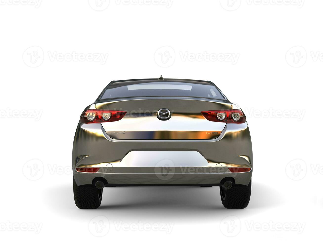 Chrome silver Mazda 3 2019 - 2022 model - back view - 3D Illustration - isolated on white background photo